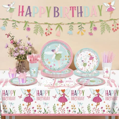 171pcs Fairy Birthday Decorations Paper Plates Napkins Fairy Party Supplies - Image 7