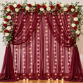 20x10FT Burgundy Wrinkle Free Backdrop Curtains with Lights String for Parties - Photo Curtain Backdrop with Lights for Wedding Decorations, Bridal Baby Shower Birthday Party Photography Background by WishCare