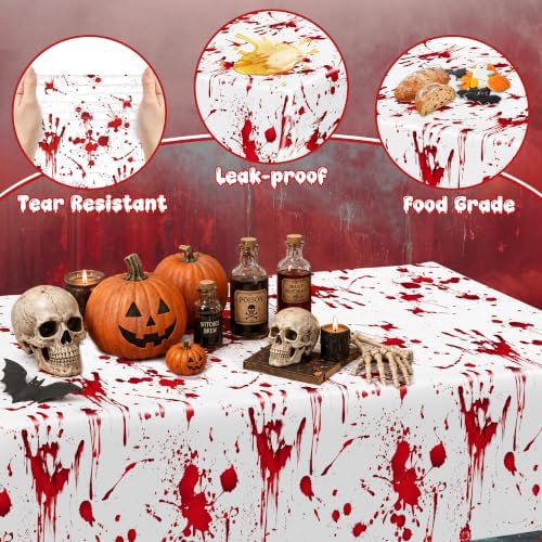 4 Pcs Bloody Table Cloth Halloween 54" x 108" Plastic Disposable Tablecover - Image 3