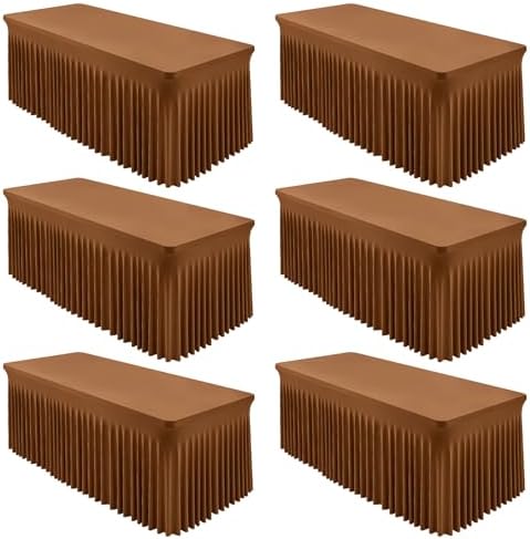 Shillance 6 Packs Brown Spandex Tableclothes for 8 Foot Rectangle Table, Spandex Table Covers 8FT Stretch Table Skirts Wrinkle Free Fitted Table Cloth for Event, Wedding, Banquet & Parties by Shillance