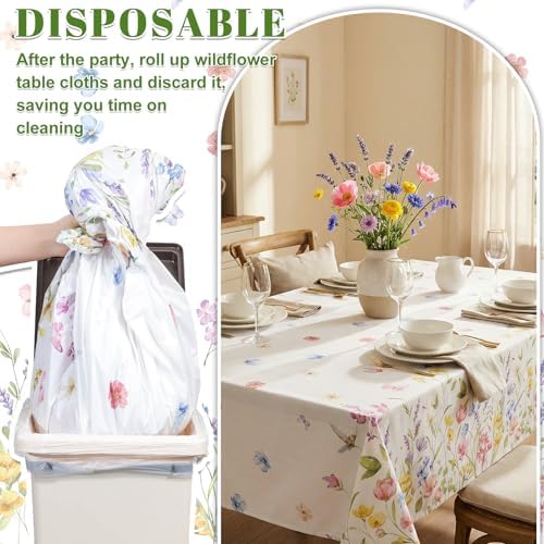 6 Pack Wildflower Plastic Tablecloths, Disposable Tea Party Table Cloth - Image 3