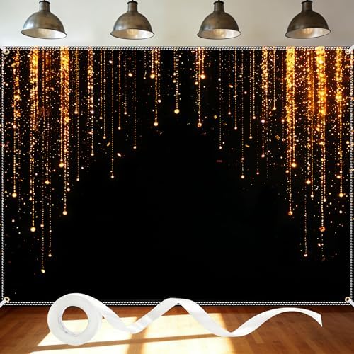 Black and Golden Backdrop 7x5ft Polyester Glitter Backdrop Masquerade Decorations Vintage Photo Booth for Family Birthday Party Photo Studio with Ribbon by DuoduoBuy