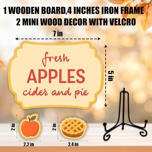 Fall Table Sign 5x7 Inch Seasonal Autumn Decor, Rustic Party Centerpiece with Metal Stand & 2 DIY Stickable Wood Decor, Fresh Apples Cider And Pie Table Decoration for Home & Party Display - B01 - Image 2