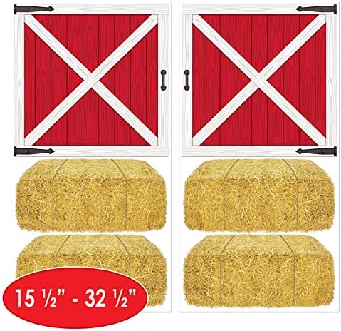 Beistle Barn Loft Door & Hay Bale Props, 12 Pieces, 15.5"-32.5" - Printed Plastic Barnyard Wall Decorations, Western Cut Outs - Image 2