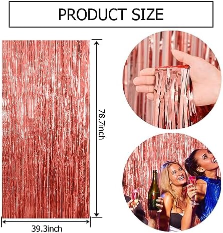 10 Pack Rose Gold Fringe Curtain Backdrop Birthday Bachelorette Party Decorations Metallic Tinsel Streamers Foil Backdrop Christmas Graduation Wedding New Year Party Decorations - Image 7
