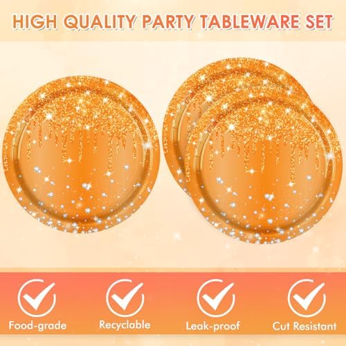 40 PCS Orange Birthday Decorations - Diamond Theme Birthday Tableware Party Supplies Include Orange Plates and Napkins for Women Men Party Supplies - Image 4