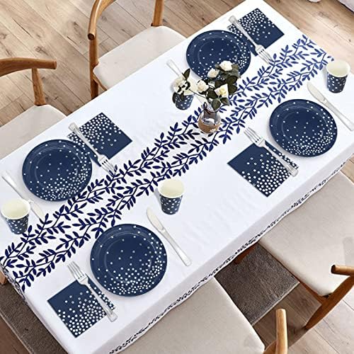 168Pcs Navy Blue Plates and Napkins Party Supplies, Navy Blue Paper Plates Serve 24, blue and Silver Party Decorations, for Fathers Day, Graduation, 4th of July, Hanukkah Party - Image 3