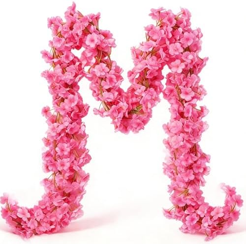 YRIOWMI 10PCS 59FT Artificial Silk Cherry Blossom Garland, Hanging Sakura Flower Vines for Wedding Party Home Arch Office Sakura Decor (Deep Pink) by YRIOWMI