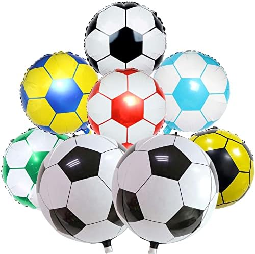 8Pcs Soccer Foil Balloons Set, 22 inch 4D Soccer Mylar Foil Balloons and 18 inch Multicolor Football Foil Balloons for Boys Kids Soccer Ball Game Fans Birthday Party Decoration Supplies by Lingqiang