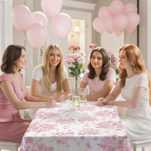 6 Pcs Pink Floral Plastic Tablecloths, Disposable Wedding Table Cloth - Image 7
