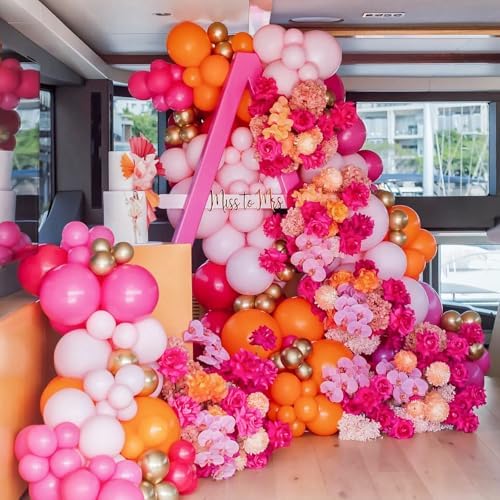 Pink and Orange Balloon Arch Kit,412Pcs Hot Pink Orange Metallic Gold Latex Balloon Garland kit 18 12 10 5 Inch Different Size Balloons for Birthday Wedding Tropical Summer Party Decorations - Image 6