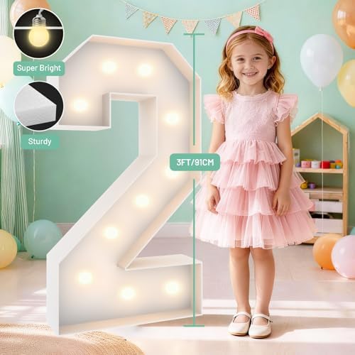 3FT Marquee Light Up Number 2, 10 bulbs with Water Bag, Pre-cut for Party - Image 3