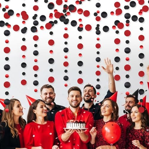 Outus 5 Pieces Black,Red Round Dots Garland Party Hanging Decor - Image 5