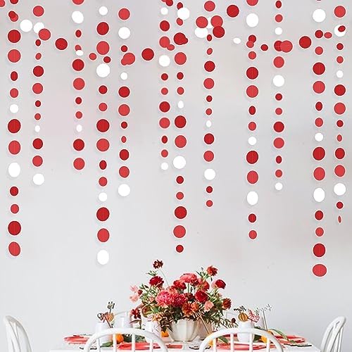 46 Ft Red Party Decorations Polka Dots Garlands Red and White Hanging Paper Circle Dots Streamer for Valentines Anniversary Birthday Graduation Wedding Christmas Holiday Bridal Shower Party Supplies by pinkblume