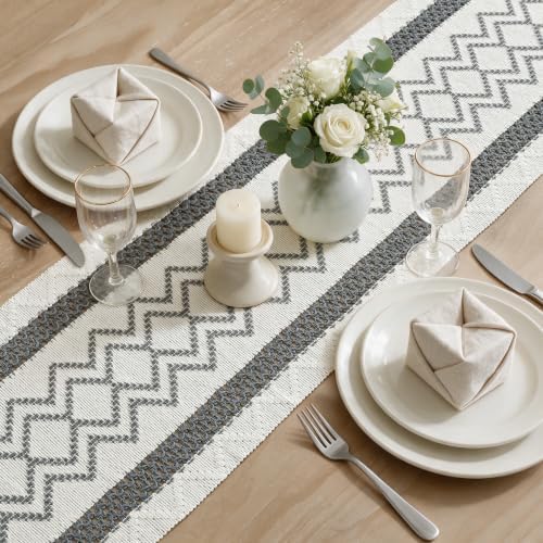 Artoid Mode Dark Grey Stripe Diamond Woven Table Runner 12x120 Inch - Image 4
