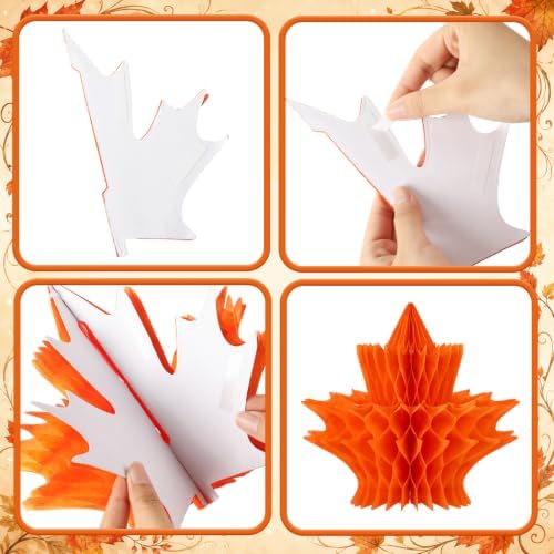 Fourluoo 6 Pcs Fall Football Table Decor, Maple Leaf Honeycomb Centerpieces - Image 5
