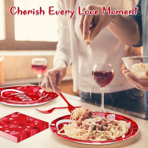QZYL 24 Sets Valentines Plates and Napkins, Disposable Paper Round Valentine Party Supplies, 9" and 7" Red Valentines Plates Sets, Love Table Decorations Galentines Dinnerware for Romantic Festivals - Image 5
