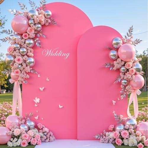 7.2 ft Arch Backdrop Cover Hot Pink - Double-Sided Spandex Arch Covers Stretchy Backdrop for Balloon Arches Birthday Party Baby Shower Banquet Wedding Photo Background - Image 4