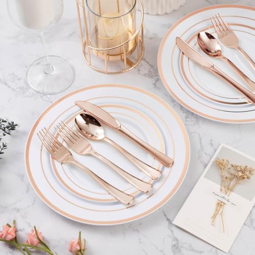 BESTVIP 600 Pcs Rose Gold Plastic Dinnerware Set for 100 Guests - Image 2