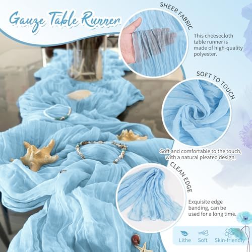 30 Pack Baby Blue Cheesecloth Table Runner 17x108 Inches Boho Home Decor - Image 3