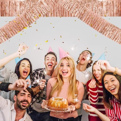 Rose Gold Party Decorations 4Pack 48FT - Wedding Decorations - Bachelorette Party Supplies - Rose Gold Backdrop - Photo Booth Decorations - Birthday Tinsel Garland - Image 3