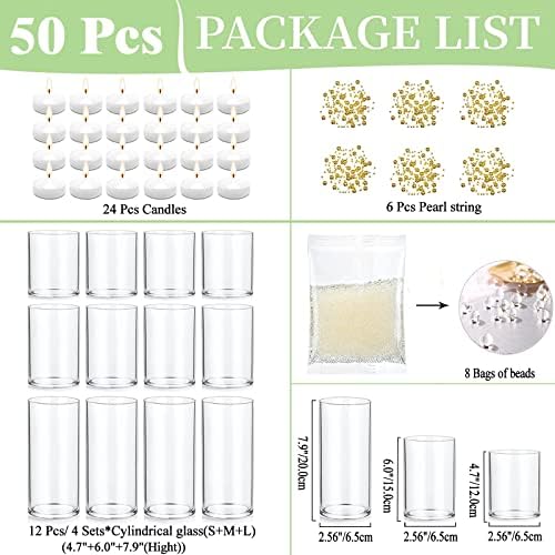 UDU 12 Set Glass Vases for Centerpieces with 24 White Floating Candles 80000 Vase Filler 6 Pearl String Party Event Home Wedding Centerpieces for Tables Decorations - Image 3