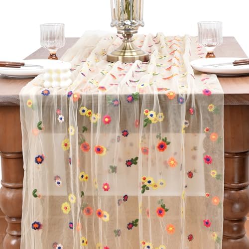 Flower Table Runner Floral Daisy Fall Wedding Birthday Party Home Decor - Image 2