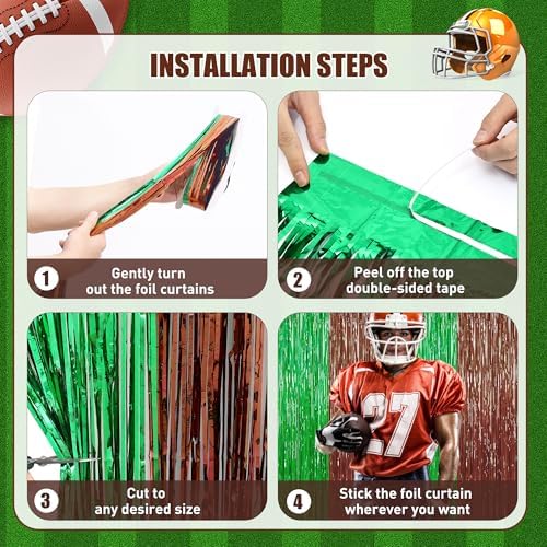 2Pack Football Party Decoration, Brown Green Foil Curtain Streamer Backdrop - Image 6