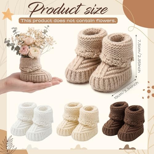 Tranqun 4 Sets Baby Booties Centerpiece No Floral DIY,Classic,Brown - Image 2