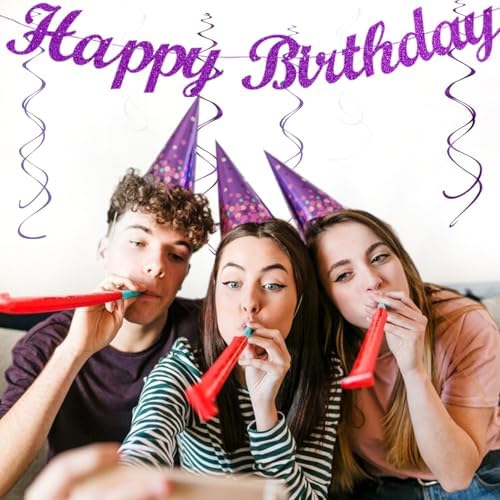 Purple-Lilac Lavender-White Happy Birthday Party-Decorations - 31pcs 20th Women Girls Paper Lanterns Streamers Banner,Tissue Pom Poms Decor,Flower Fans Tassels Graland Backdrop Supplies Hugmoon - Image 6