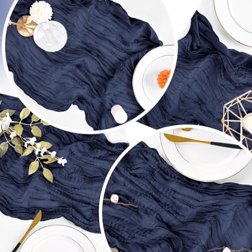 6 Pack Navy Blue Cheesecloth Table Runner 20 x 120 inch Gauze Table Runners 10 FT Long,Semi Sheer Boho Cheese Cloth Fabric Table Runner Bulk for Wedding,Party,Baby Shower,Bridal Shower Decoration - Image 6