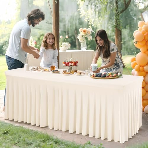 Shillance Ivory Spandex Table Covers 8ft, 6 Packs Fitted Table Covers for 8 Foot Tables Stretch Spandex Table Skirts Rectangle Tables for Event, Wedding, Banquet & Parties - Image 5