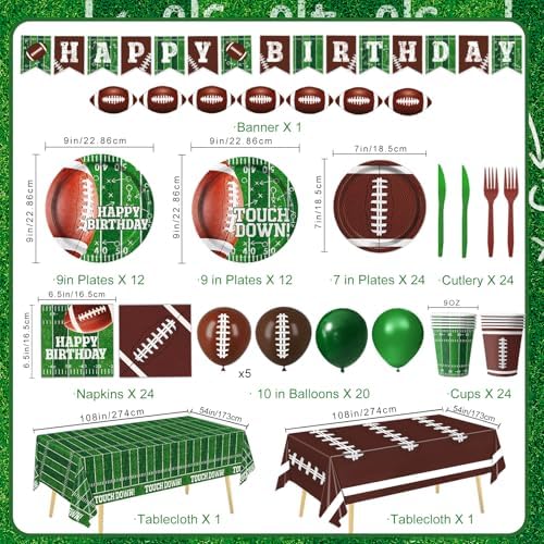Football Birthday Party Decorations Includes Plates, Napkins, Cups, Banner, Balloons, Touchdown Tablecloth for Football Birthday & Tailgate Party Decorations, Serves 24 - Image 2
