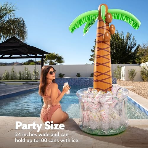 JOYIN 60" Inflatable Palm Tree Cooler, Beach Theme Decor, Pool Party Decorations, Luau Hawaiian Birthday Party Supplies, Ocean Jungle Tropical Themed Summer Outdoor Drink Cooler - Image 2