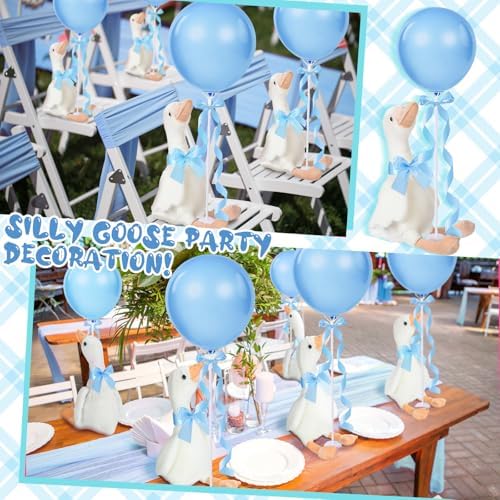 Chunful 6 Set Blue One Silly Goose 1st Birthday Decoration 11.8 Inch Soft Goose Stuffed Animal Baby Shower Centerpieces Swan Stuffed Animal with Balloon Table Decor for Wedding Gift Party Favor - Image 3