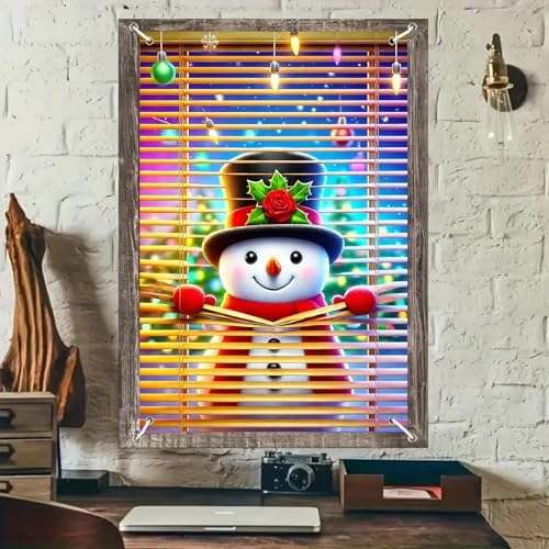 BlissYard Snowman Fireplace Christmas Window Banner 31x47 Fabric - Image 2