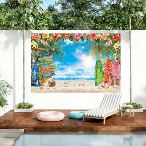 12x8ft Summer Hawaiian Beach Photography Tropical Luau Backdrop - Image 2