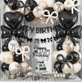 Black Bow Birthday Party Decorations, Coquette Bow Black Sand White Beige Balloons with Bows Decor Happy Birthday Banner Fringe Curtain for Women Girls Bows Theme Bachelorette Baby Shower Party by Jobkoo
