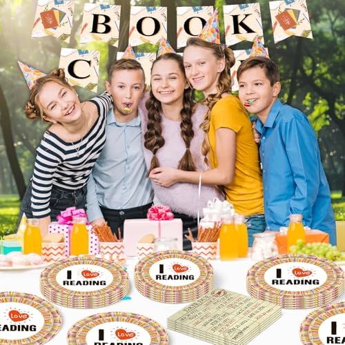 142 Pcs Vintage Book Theme Party Tableware Book Club Birthday Party Supplies Library Reading Themed Disposable Plates Napkins Cups and Forks Set - Image 5
