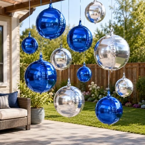 Togvu Blue Silver Round Foil Balloons, 16PCS Different Sizes 4D Ball Balloon - Image 6