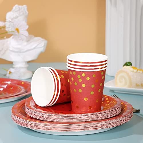 168Pcs Red and Gold Party Decorations, Red Plates and Napkins Party Supplies Serve 24, for Birthday Chinese New Year, Valentines, Mardi Gras - Image 6