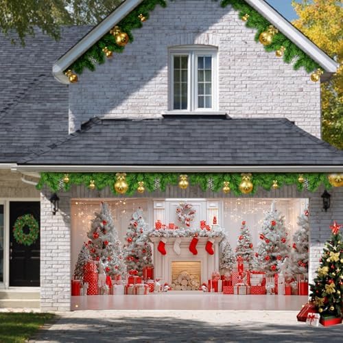HOMETITUTE Christmas Fireplace Garage Door Cover Banner 13x6ft Fabric - Image 6