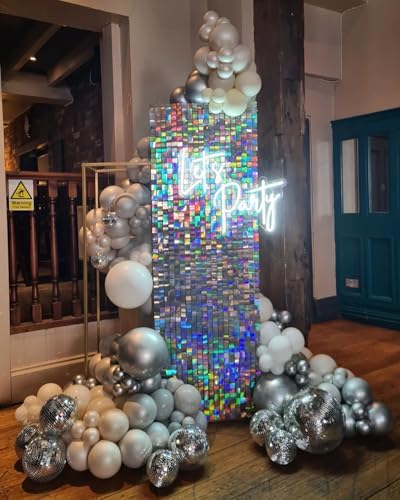 Silver Iridescent Shimmer Wall Backdrop, 12pcs Sequin Panels - Image 4