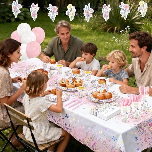195pcs Wildflower Birthday Party Decoration,Floral Tableware Party Supplies - Image 6