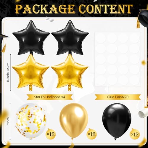 Lunmon 4 Set Black Gold Balloon Stand Centerpieces with Star Foil Balloons - Image 2