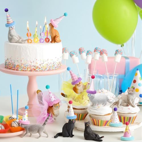 Weysat 27 Pcs Cat Cake Topper, 9 Cat Figurines, Hats and Tutus - Image 3
