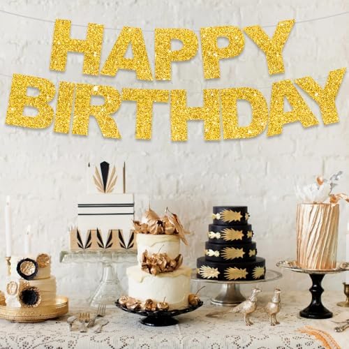 BEISHIDA Pre-Strung Glitter Gold Happy Birthday Banner Party Sign Decor - Image 6