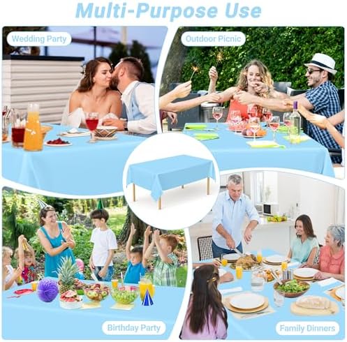QZYL 12 PCS SkyBlue Plastic Tablecloths, 54 in x 108 in Dinner Table Cloths, Rectangle Table Cover for Birthday Party Family Gathering Wedding - Image 6