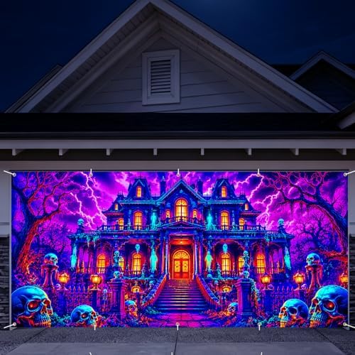 7 x 16 ft Mystic Manor Halloween Garage Door Decorations Halloween decorations Witch Door Cover, Hanging Banner Backdrop Mural for Home, Outdoor, Indoor, Spooky Party, Wall, Window by THISFIND