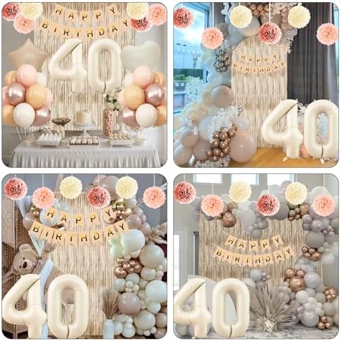 Beige Happy 40th Birthday Party Decoration Women Cream Number 40 Balloon - Image 6